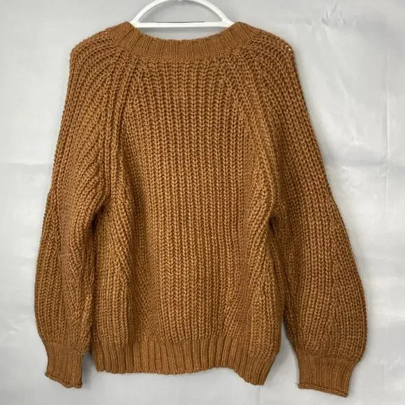 American Eagle Sweater M Brown Chunky V Neck Pullover Neutral Minimalist Cozy - Picture 5 of 8